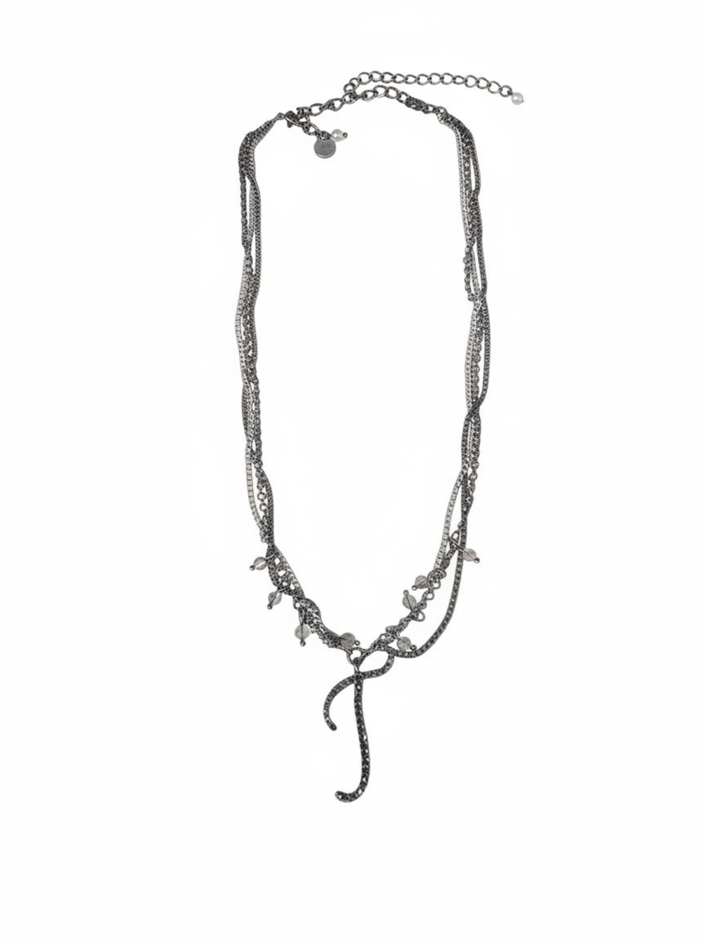 Simply Vera Vera Wang Black-Tone Ribbon & Chain Necklace Letter T